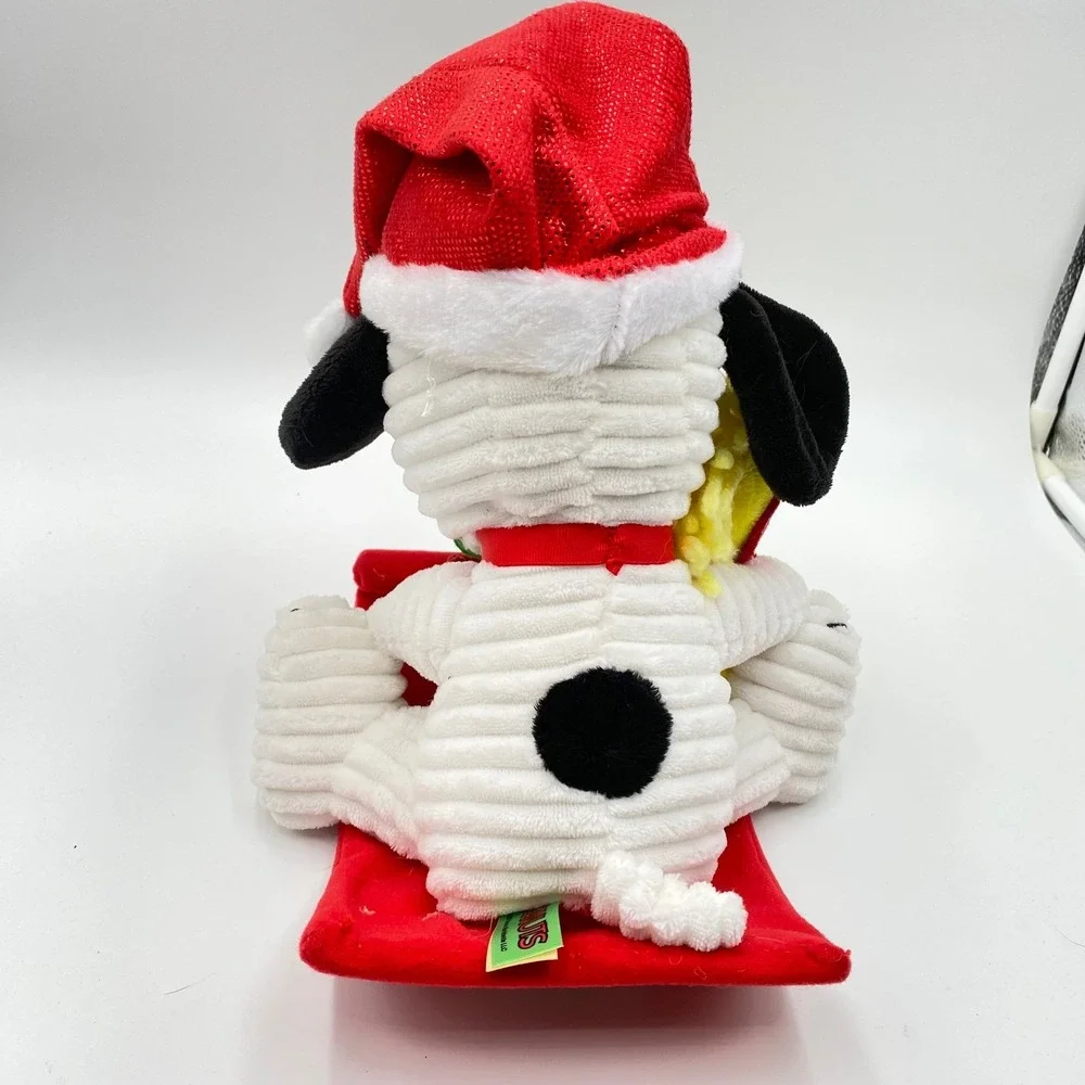 Snoopy & Woodstock Christmas Plush Sledding Holiday Peanuts Santa Hat Sled Works